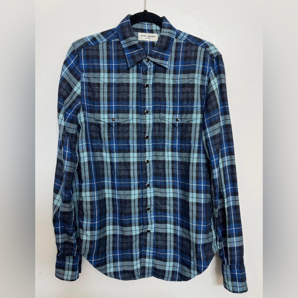 Saint Laurent Blue Paid Glitter Flannel